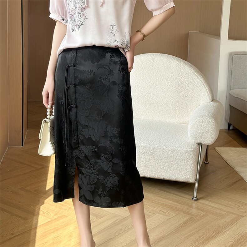 真丝半身裙夏季高腰裙子新中式开衩马面裙，女装半身裙，温伦斯特羊绒
