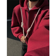 重磅500克手工编绳纯色连帽开衫卫衣cleanfin外套男H1053特P80，男装卫衣，电商A341