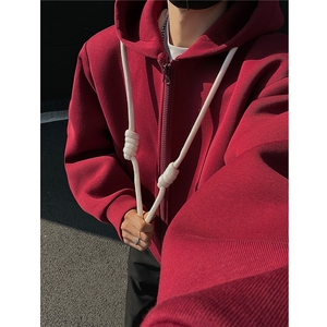 重磅500克手工编绳纯色连帽开衫卫衣cleanfin外套男 H1053特P80图片
