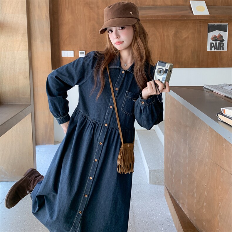 现货2026春秋新款宽松法式休闲牛仔长袖连衣裙女182-8659P155K228,女装连衣裙,浙宝182A