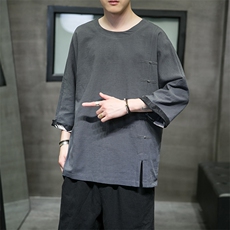 2025夏季风男装棉麻短袖t恤男宽松大码上衣QT6008-1/T063-P60，男装T恤，电商A008