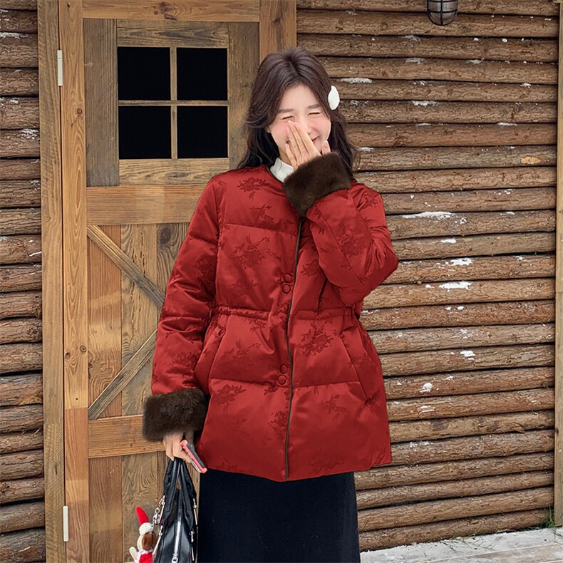 新中式轻国风提花羽绒服女冬季2024新款小个子加厚气质显瘦短外套,女装羽绒服,2C015