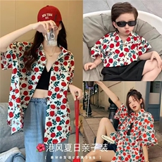 复古港风潮流宽松碎花短袖衬衫女夏季设计感小众宽松显瘦衬衣上衣，男装衬衫，星座1210-1
