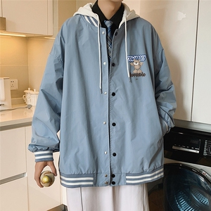 秋季韩版新款假两件连帽男港风夹克外套G621 P65控78图片