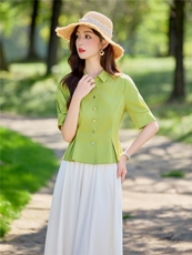 纯色短袖收腰版上衣白色半裙时尚搭配洋气套装女，女装套装/套裙，水衣源