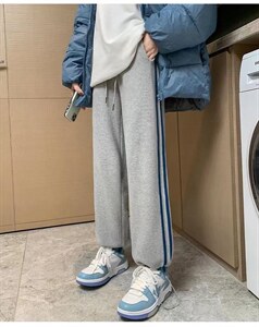 新款侧条纹休闲抽绳高街ins潮显瘦百搭休闲裤,女装休闲裤,L·H·X