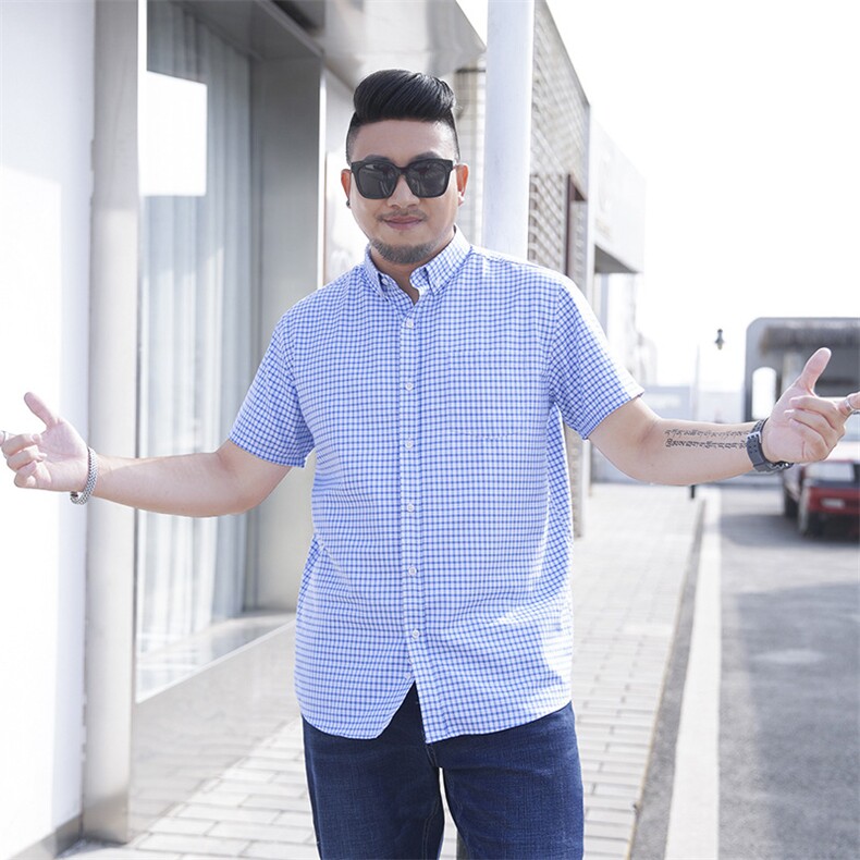 2XL-10XL男士短袖衬衣商务休闲格子衬衫加肥加大码上衣2930图片