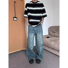 【有货】DYK8025-批50原版质量夏季新款潮牌痞帅炸街阔腿休闲裤子，男装牛仔裤，星座603-2