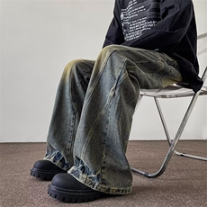 美式高街牛仔裤男韩版潮流痞帅2024春夏季新款ins长裤RK1562-P60，男装牛仔裤，星座412-2