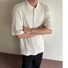 美式复古宽松肌理感针织polo衫男夏季翻领T恤透气短袖SA215-P37，男装T恤，星座208-5