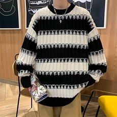 毛衣男春秋日系慵懒复古温柔风软糯设计感小众条纹百搭针织上衣潮，男装针织衫/毛衣，星座1013