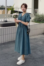 新款现货v领休闲牛仔连衣裙212A-609-P115-165，女装连衣裙，浙宝212A