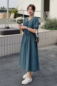新款现货v领休闲牛仔连衣裙212A-609-P115-165图片