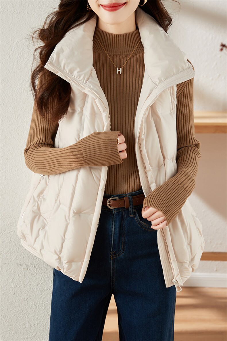 2022冬季新款羽绒服马甲立领加厚90白鸭绒休闲款拉链,女装羽绒服,蝶眷