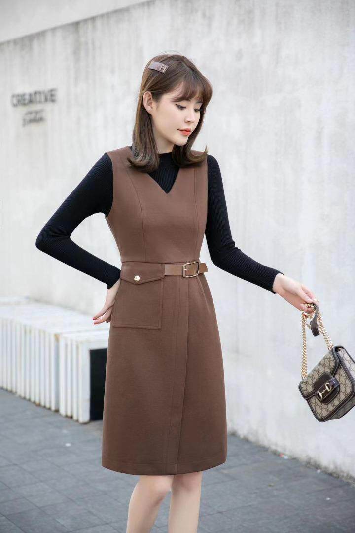 [现货]秋冬款两件套连衣裙，两色、四个尺码，女装连衣裙，依柏璐