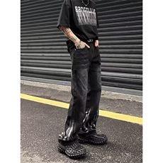美式裤子高街扎染黑色渐变牛仔裤男款宽松显瘦直筒设计感小众长裤，男装牛仔裤，星座506A