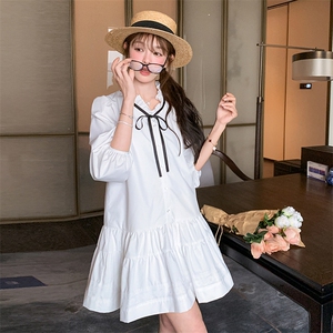 学院风甜美少女白色中袖连衣裙女2025春夏秋超火巨好看减龄小短裙图片
