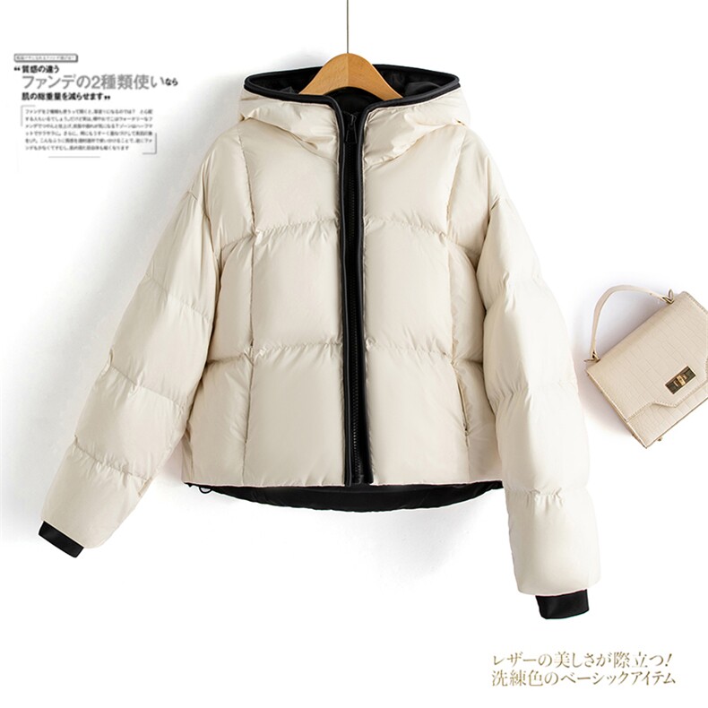 水衣源2783款杏色连帽休闲加厚短款羽绒服女，女装羽绒服，水衣源