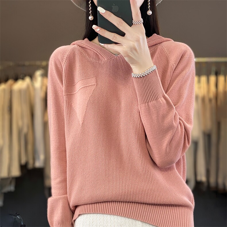 2024秋冬季新款连帽宽松外穿女短款慵懒风连帽针织衫,针织衫/毛衣,凝珊羊绒