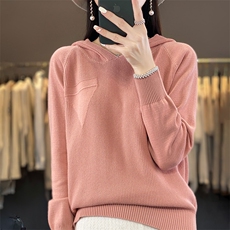 2024秋冬季新款连帽宽松外穿女短款慵懒风连帽针织衫，女装针织衫/毛衣，凝珊羊绒