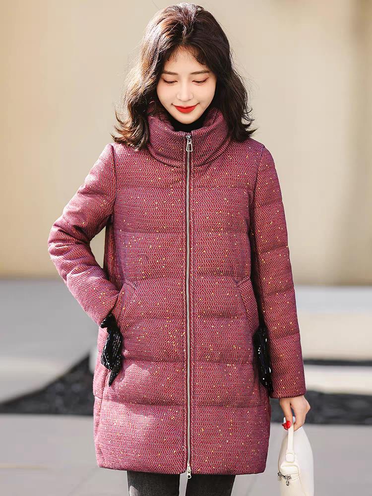 （现货）白鸭绒羽绒服女冬新款时尚洋气高级感红色显瘦外套小个子,女装羽绒服,韩蔻秀