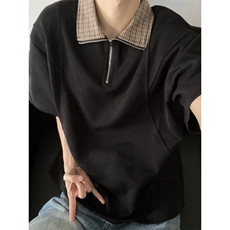 cleanfit千鸟格短袖男夏季美式重磅t恤半拉链polo衫LT25066-p38，男装Polo衫，星座1008