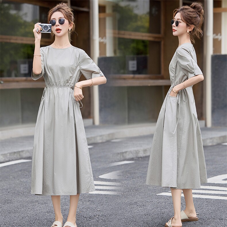纯棉连衣裙女2025夏季新款韩版收腰显瘦广州十三行爆款中长款裙子，女装连衣裙，米莱