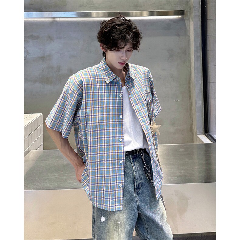 CS1151-特批40控78 夏季新款男女格子短袖大码男衬衫（带配件）图片