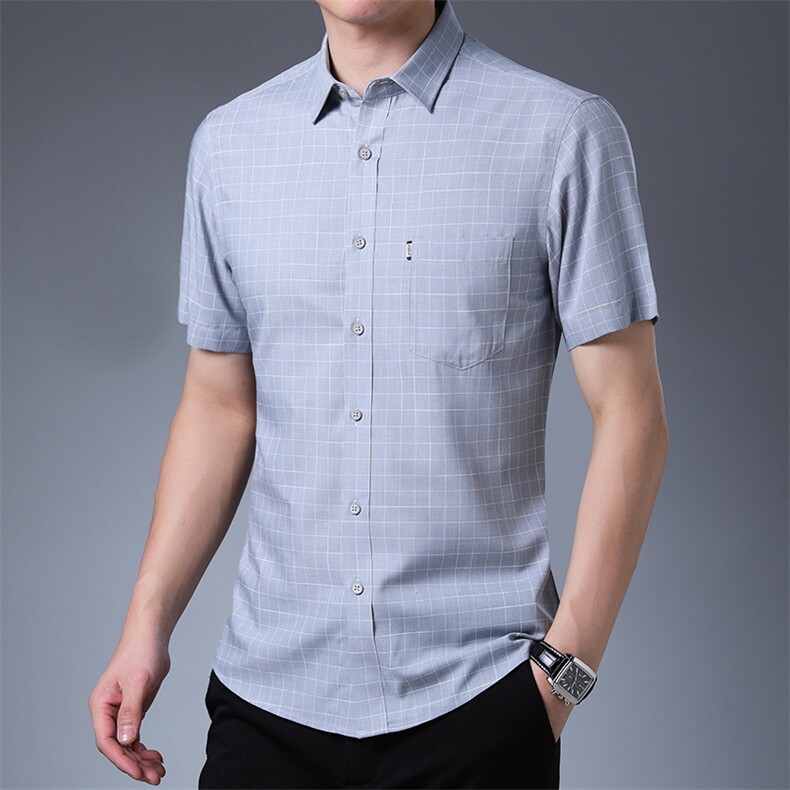 AD2526钱塘2020-3夏季新款男士商务休闲精品格子短袖衬衣P60图片