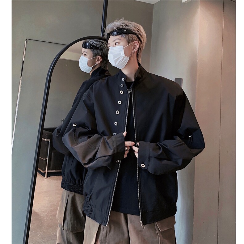 24秋装新品设计感立领多纽扣飞行夹克机车外套宽松上衣H990P78,男装夹克,电商A341