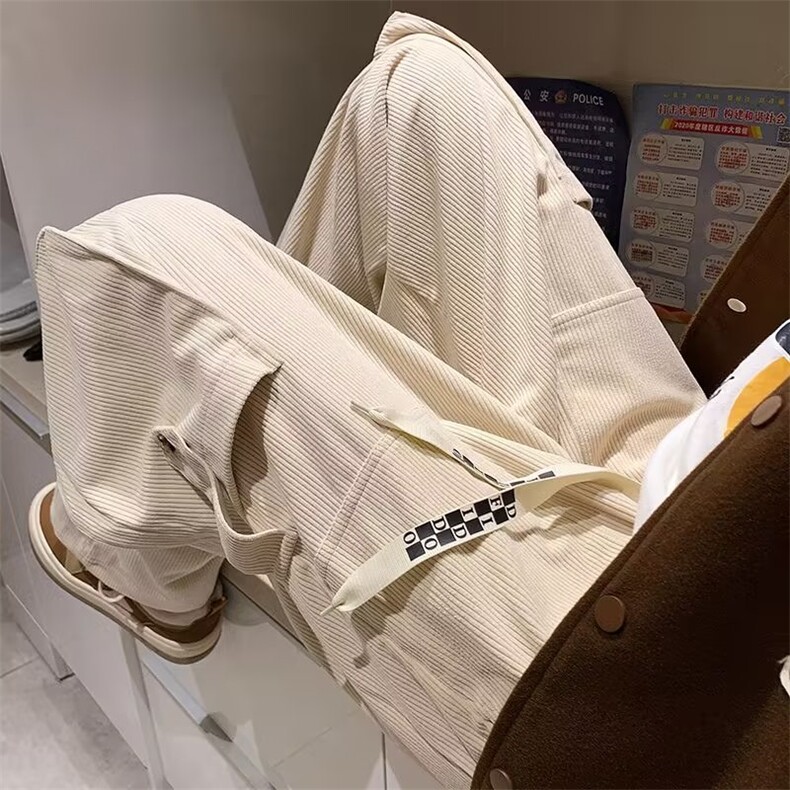灯芯绒工装裤男港风潮流口袋2023春秋季新款ins宽松长裤K2684-P39图片
