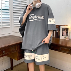 2024夏上新潮牙刷绣时尚半袖套装拼接短裤T恤男女6633-P60控价88，男装T恤，电商A441-1