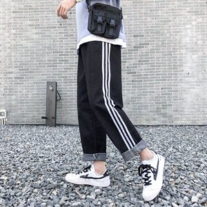 直筒牛仔九分裤条纹夏季男宽松港风潮流休闲百搭休闲裤NZ301-p32图片