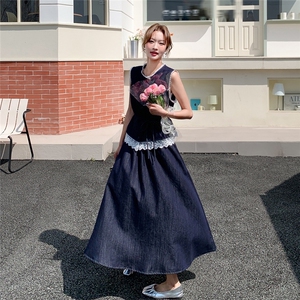 休闲牛仔收腰马甲半身裙套装女夏2025新款两件套独特超好看度假风图片