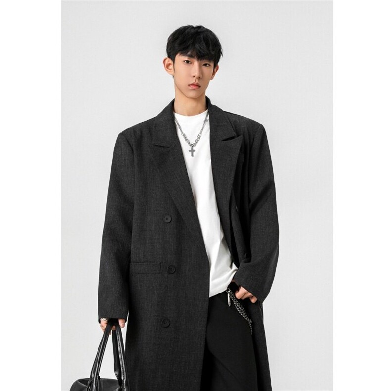 韩系春秋季过膝中长款风衣潮宽松薄款双排扣外套812-F669-P128，男装风衣，星座812