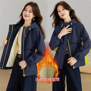 现货2025新款加绒连帽女士休闲时尚连帽派克服图片