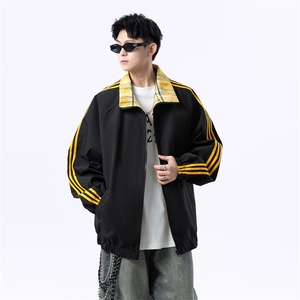 港风美式字母刺绣日系条纹立领夹克外塔男 XZ213-JK5529-P90控128图片