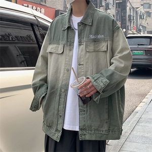 A755-P64 美式复古情侣牛仔外套春秋新款潮牌渐变宽松工装夹克男图片