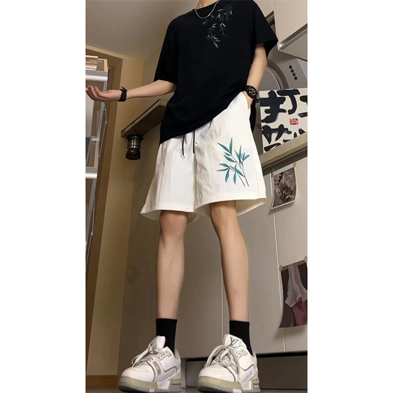新中式高街ins小众竹叶hiphop五分休闲短裤运动裤货号DK2419P25图片
