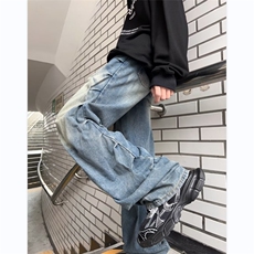 美式牛仔裤男韩版潮流褶皱高街帅2023秋冬新款ins长裤KR1145-P50，男装牛仔裤，星座412-3