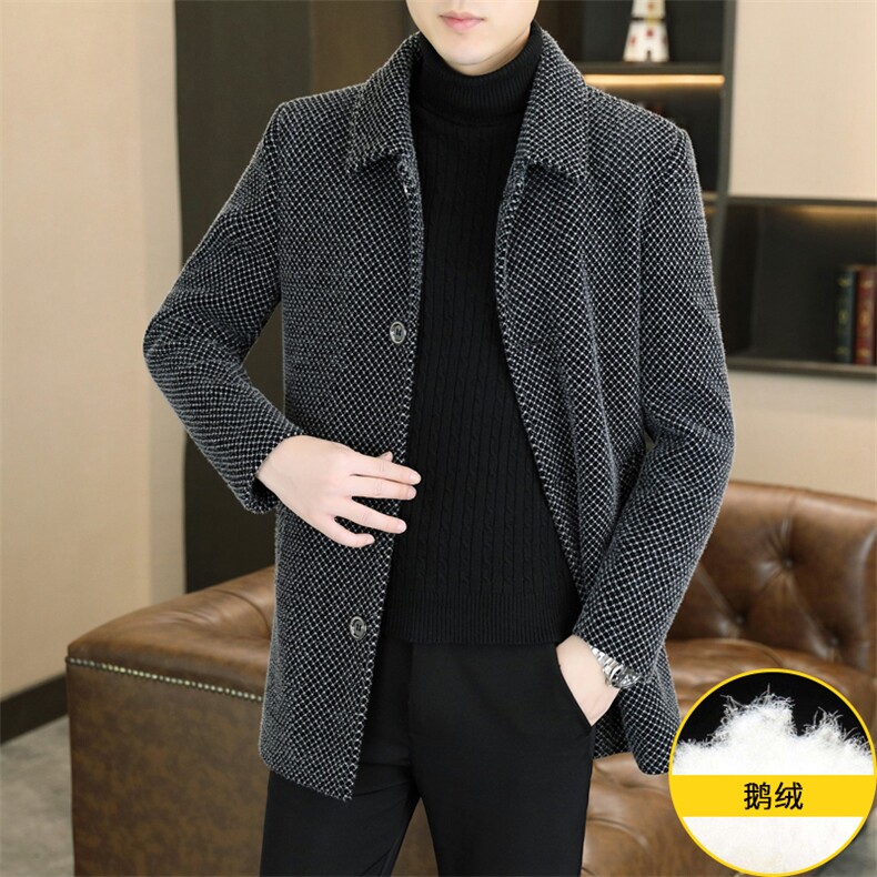 标90鹅绒毛呢外套鹅绒内胆中长款外套男加厚羽绒服310B-3-D228,男装羽绒服,星座310B-3