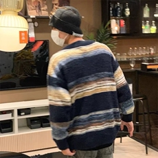 秋冬季拼色开衫毛衣美式复古情侣男针织衫潮牌ins宽松慵懒风外套，男装针织衫/毛衣，星座813-2