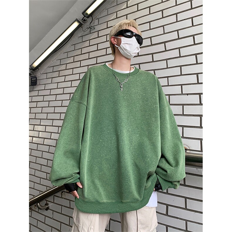 得物抖音高品质二开380克重磅做旧炒雪花纯色圆领水洗卫衣CM15,男装卫衣,电商A486