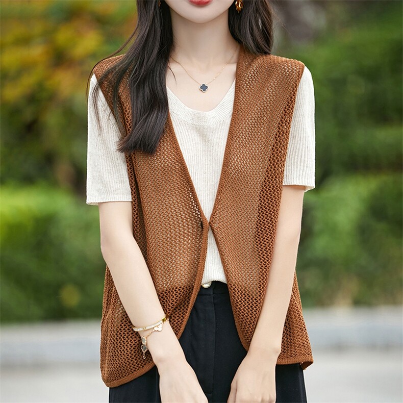 针织开衫女外搭2025夏新款镂空宽松休闲马甲，女装马甲，暖烁羊绒