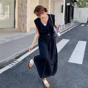 韩版牛仔半身套装女2025夏季新款气质时尚宽松设计感背心两件套图片
