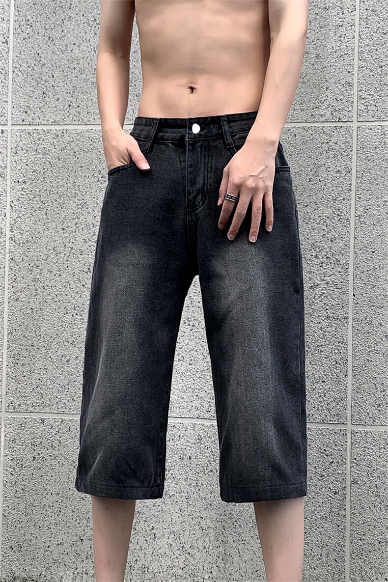 现货夏季复古水洗渐变牛仔七分裤宽松直筒短裤男K068-P45控68,男装牛仔裤,星座205