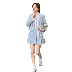 蕾丝拼接时尚套装裙女2025春季新款超好看减龄小个子百褶裙两件套，女装套装/套裙，1D102-1