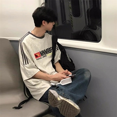 夏季美式高街重磅纯棉三条杠织带撞色男女短袖T恤ZD571-特P30，男装T恤，电商A486