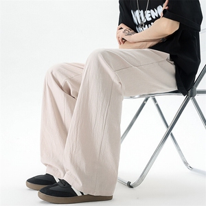休闲裤女肌理长裤慵懒松弛感2025新款夏季松紧腰阔腿裤简约风图片