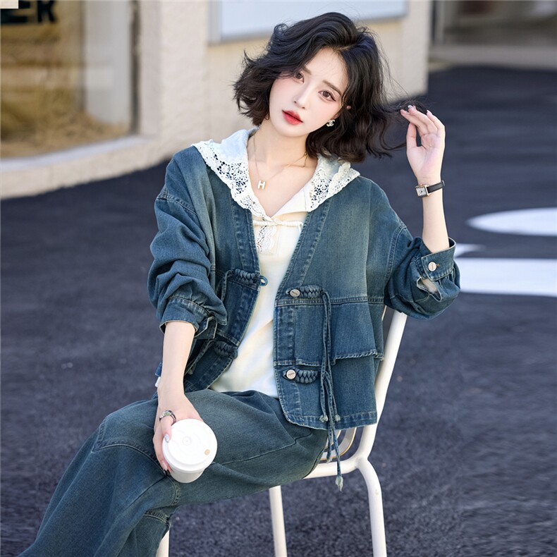春装女2025年新款时尚套装新中式气质减龄休闲牛仔超火三件套女装,女装套装/套裙,欣品汇